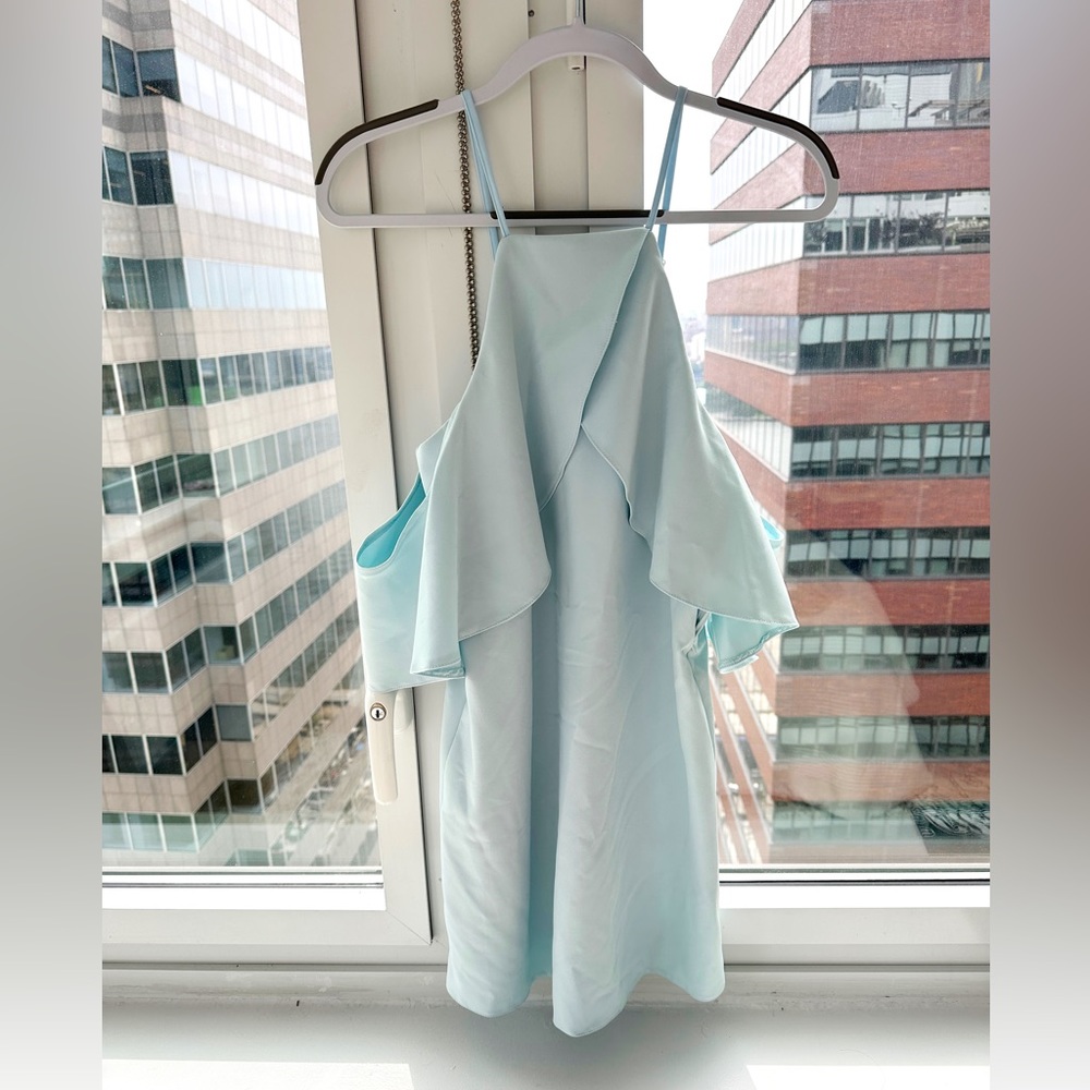 NWT ASOS Cold Shoulder Ruffle Crepe Mini Dress - Picture 3 of 5